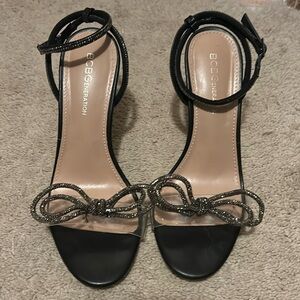 BCBG - clear toe area with glittery bow- worn 1x